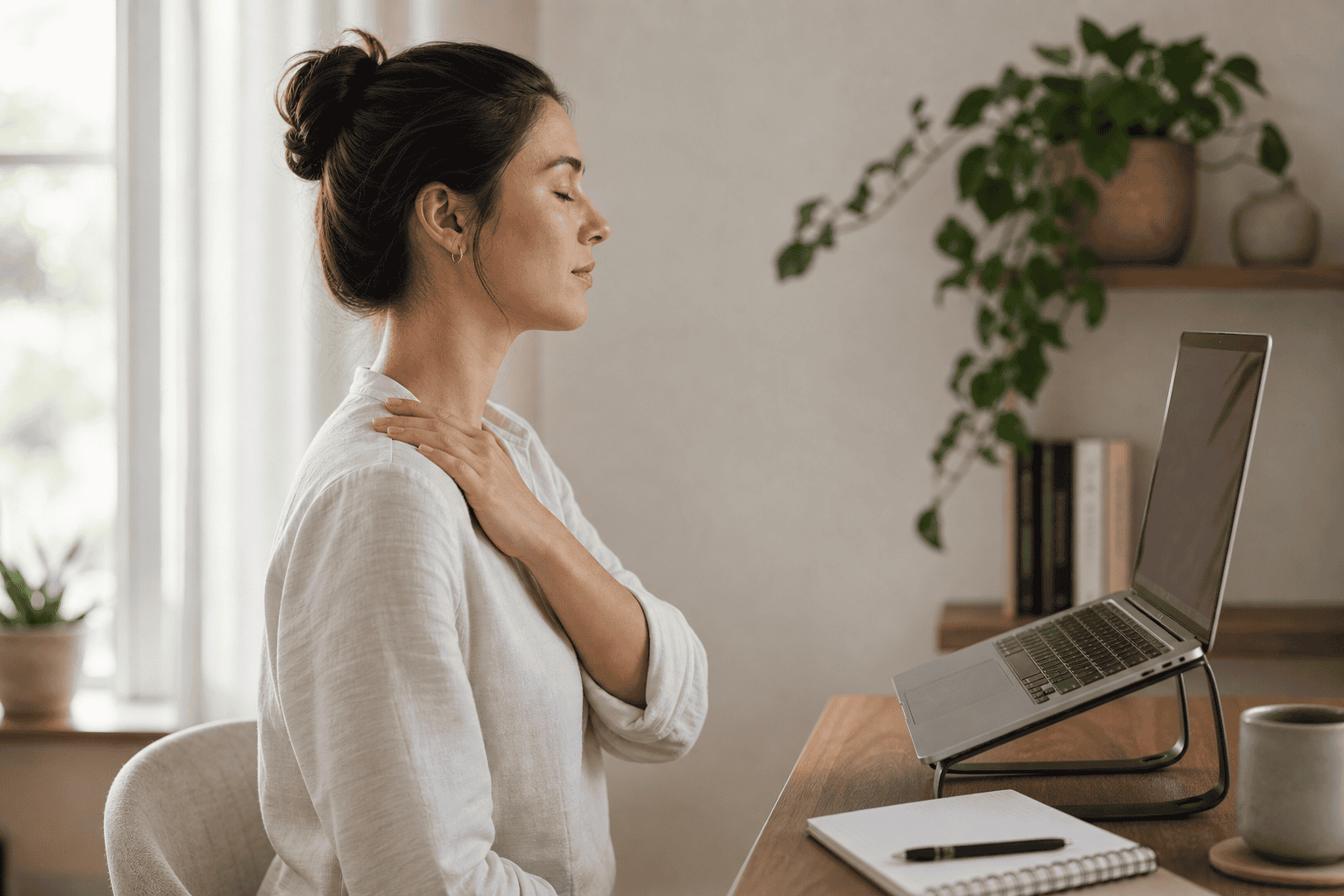 acupressure for tech neck lifestyle self-care scene