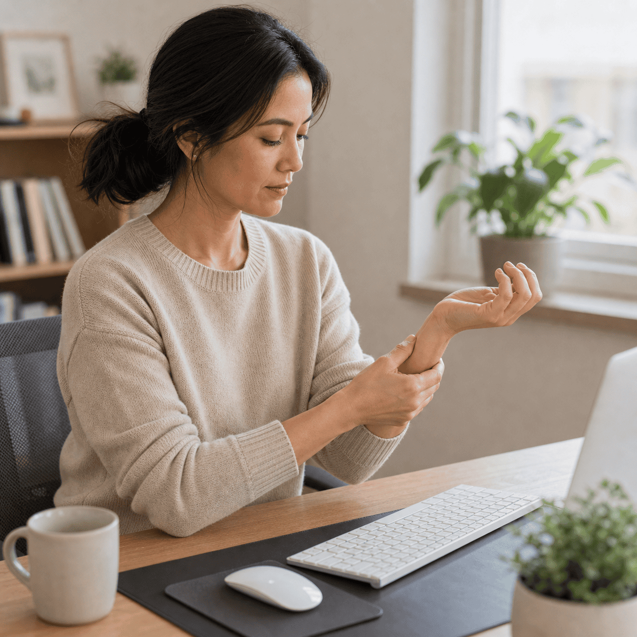 acupressure for typing pain lifestyle self-care scene
