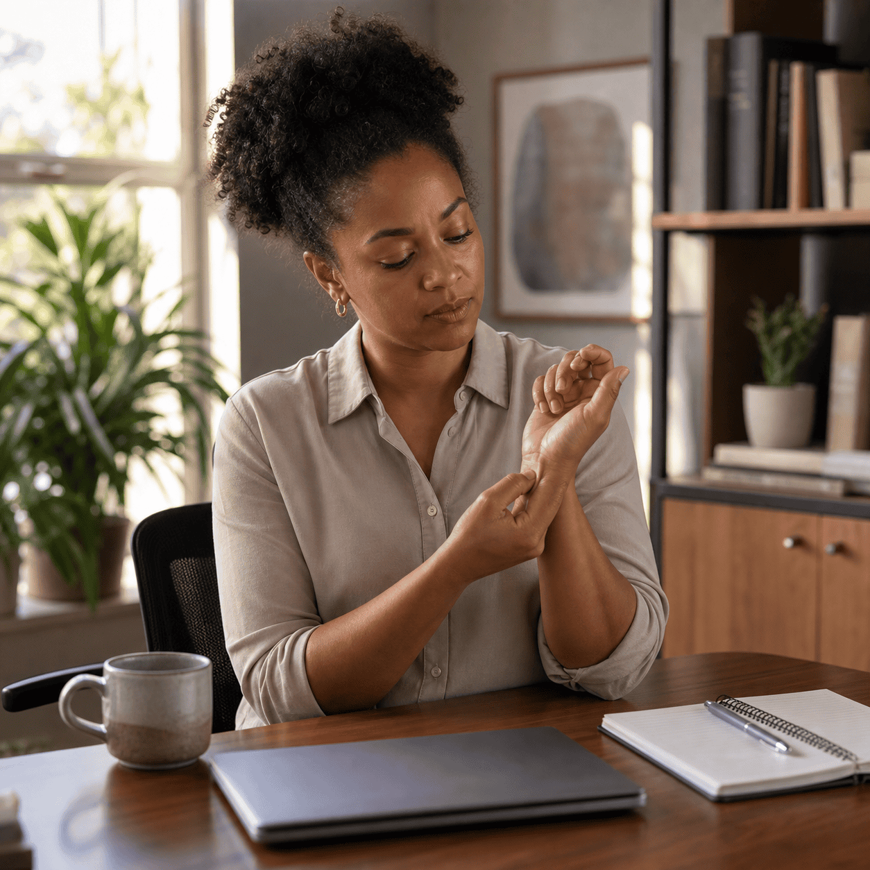 acupressure for work stress lifestyle self-care scene