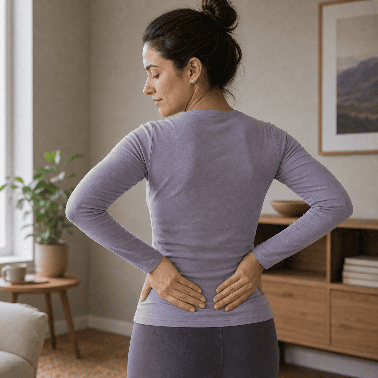 Gentle pressure near the BL-30 Baihuanshu point on the lower sacrum beside the fourth sacral level