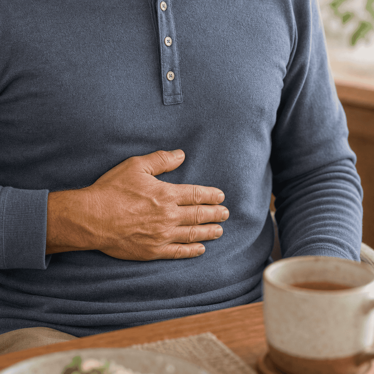 Self-care acupressure around the upper abdomen above the navel