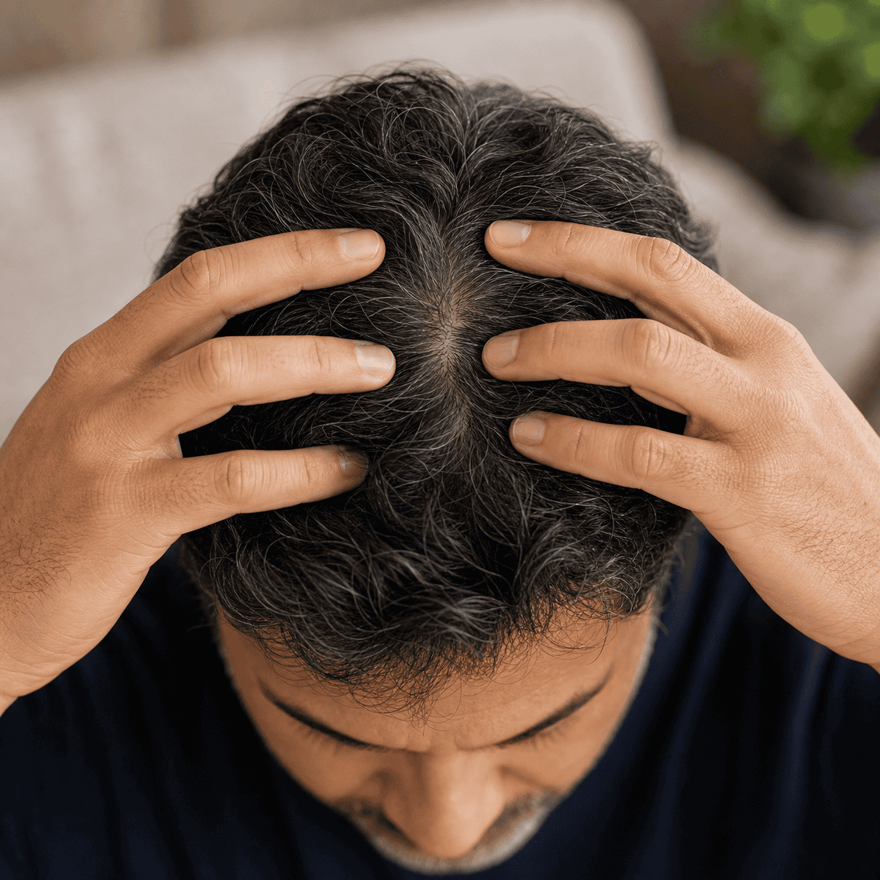 Self-care acupressure around the top of the head around the crown