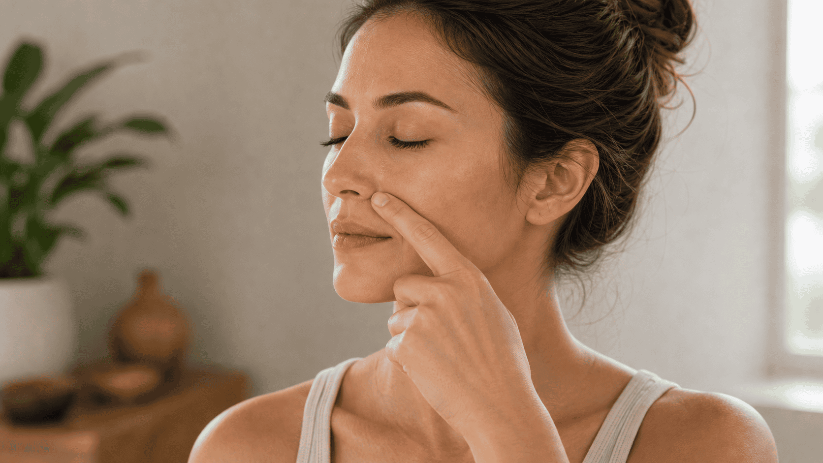 EX-HN14 Bitong acupressure technique Gentle pressure near the EX-HN14 Bitong point on the side of the nose