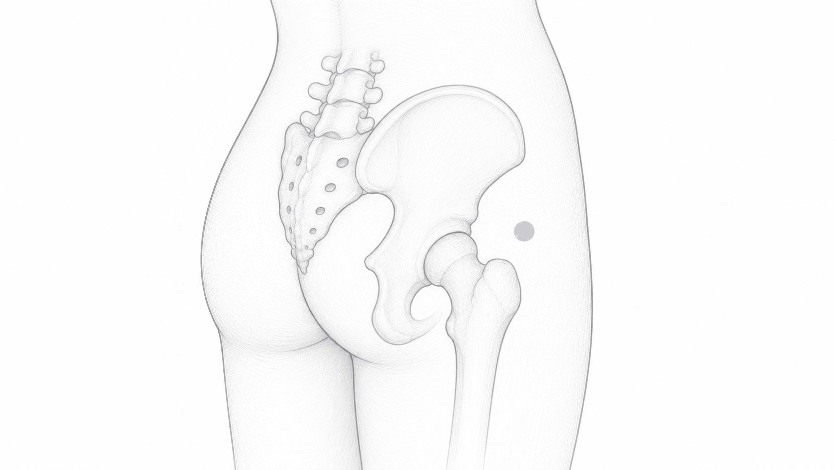 GB-30 Huantiao anatomical location illustration Anatomical locator illustration showing GB-30 Huantiao