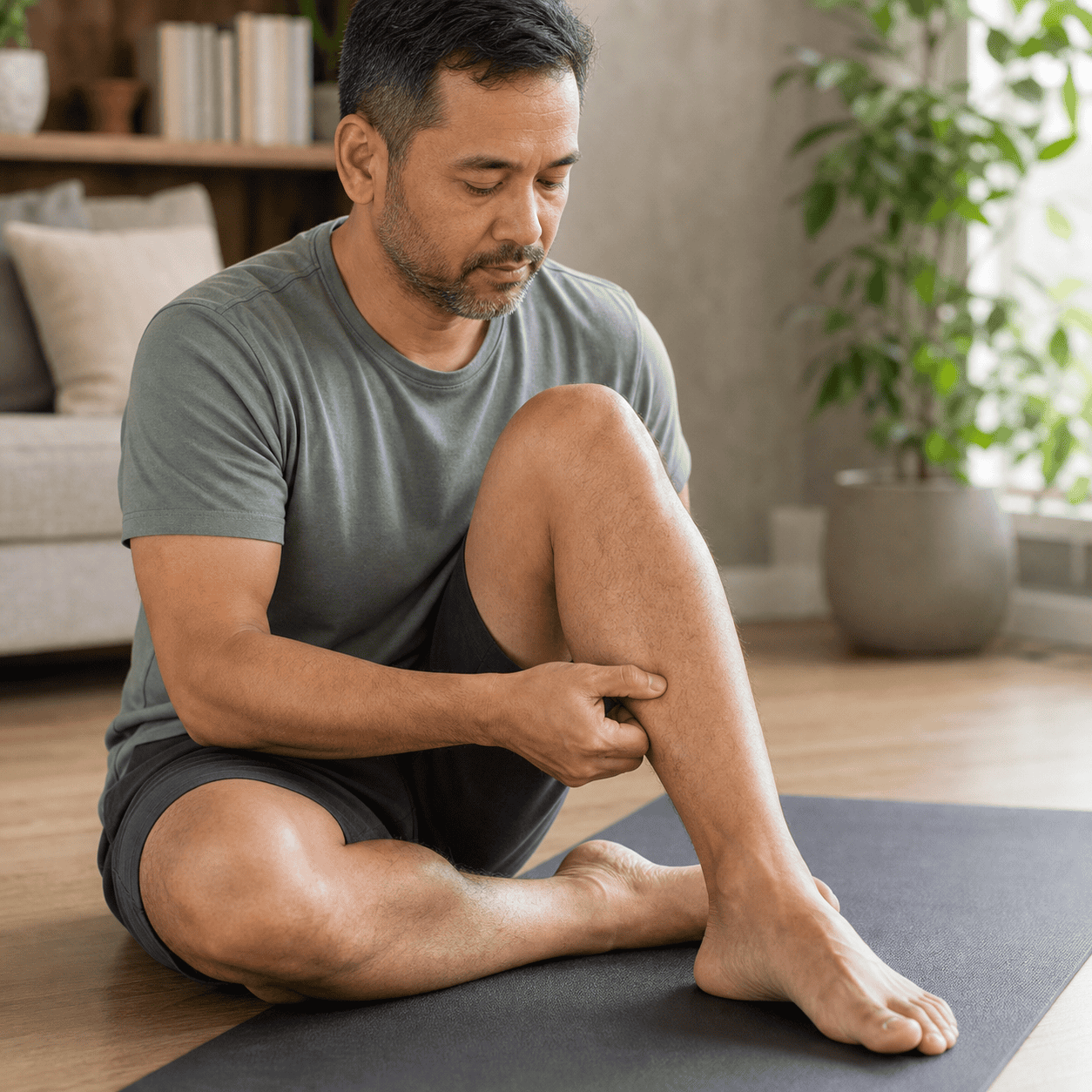 ST-40 Fenglong acupressure technique Gentle pressure near the ST-40 Fenglong point on the outer lower leg above the ankle