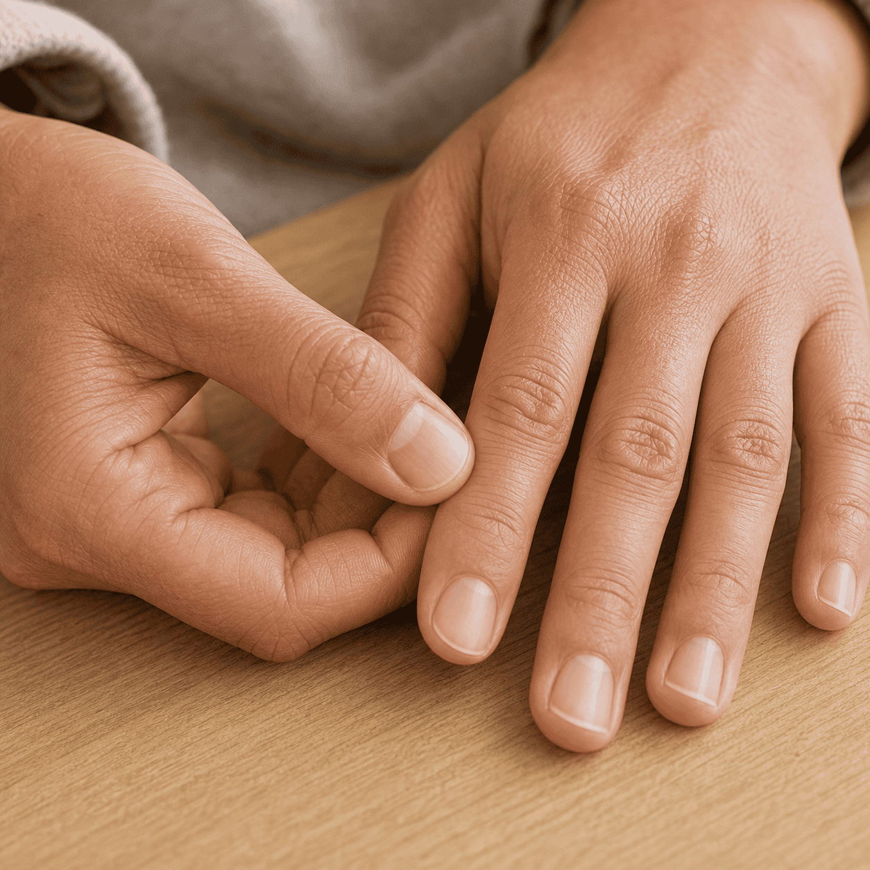 Self-care acupressure around the ring finger near the nail corner