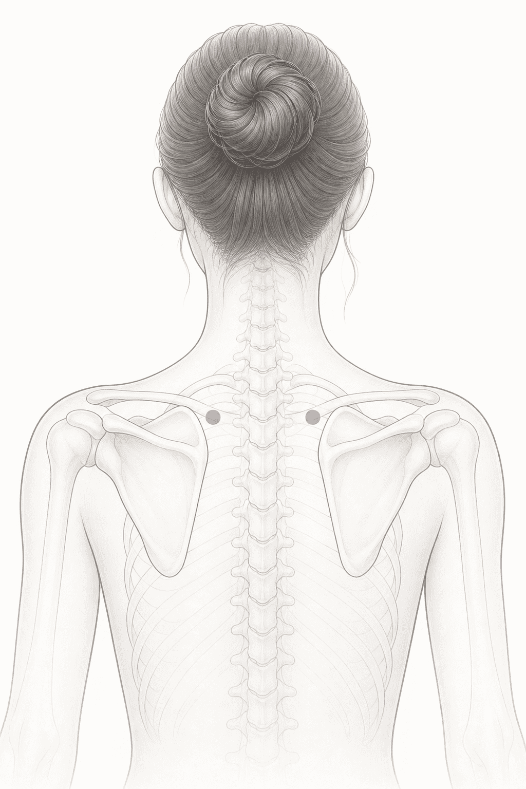 Anatomical locator illustration showing TW-15 near the upper shoulder blade