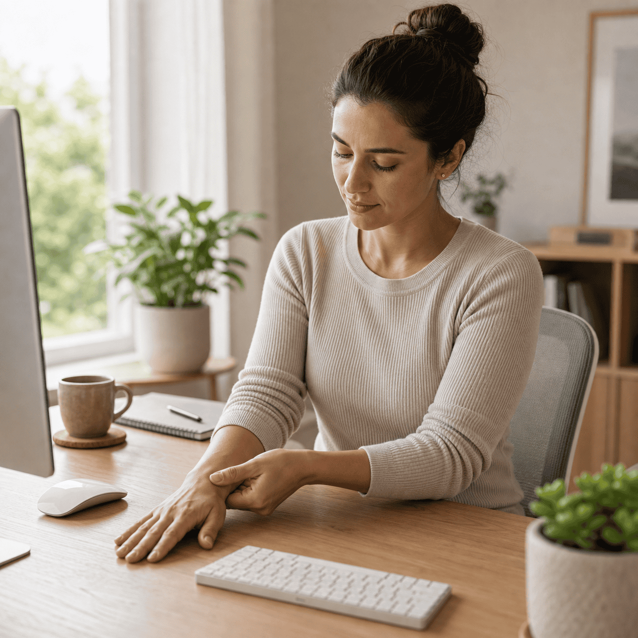 Self-care acupressure around the back of the wrist